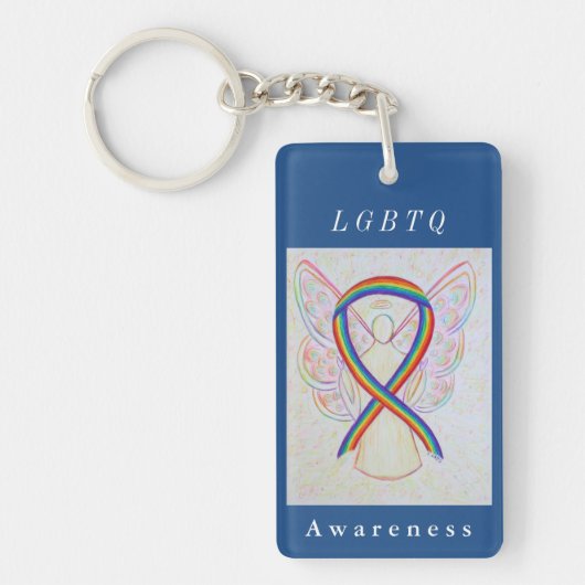 LGBTQ Rainbow Awareness Ribbon Angel Art Sleutelha Sleutelhanger (Voorkant)