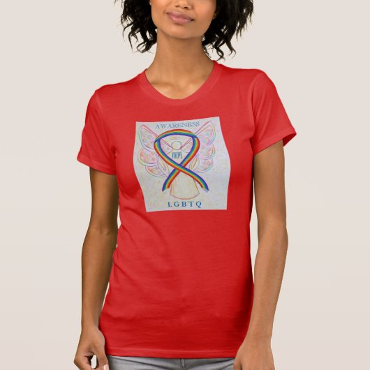 LGBTQ Rainbow Awareness Ribbon Angel Custom Shirt (Voorkant)