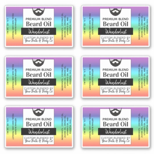 LGBTQ Rainbow Beard Oil Label met ingrediënten (Voorkant)