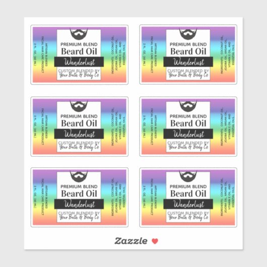 LGBTQ Rainbow Beard Oil Label met ingrediënten (Vel)