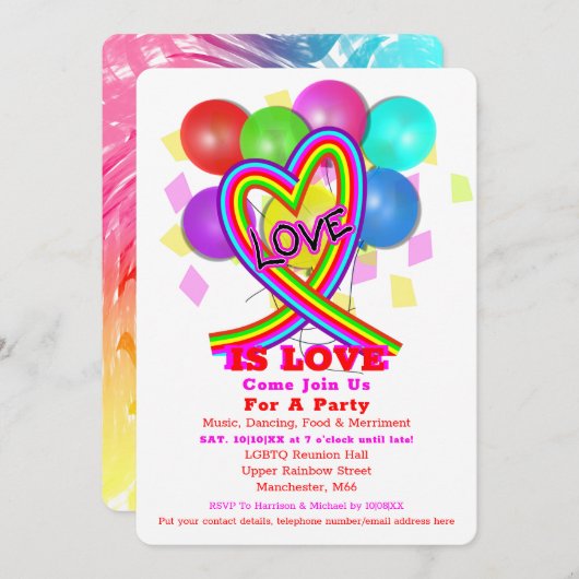  LGBTQ Rainbow Celebration Pride Party Invitation Kaart (Voorkant / Achterkant)