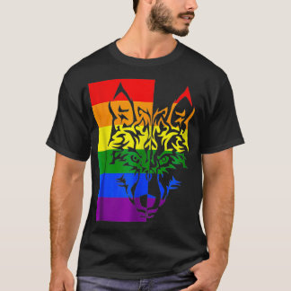 LGBTQ Rainbow Flag Tribal Wolf Pride Month Equal T-shirt