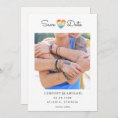 LGBTQ Rainbow Heart Opslaan Datum met Foto Save The Date (Voorkant / Achterkant)
