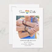 LGBTQ Rainbow Heart Save the Date with Photo Briefkaart (Voorkant / Achterkant)