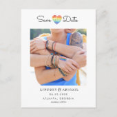 LGBTQ Rainbow Heart Save the Date with Photo Briefkaart (Voorkant)