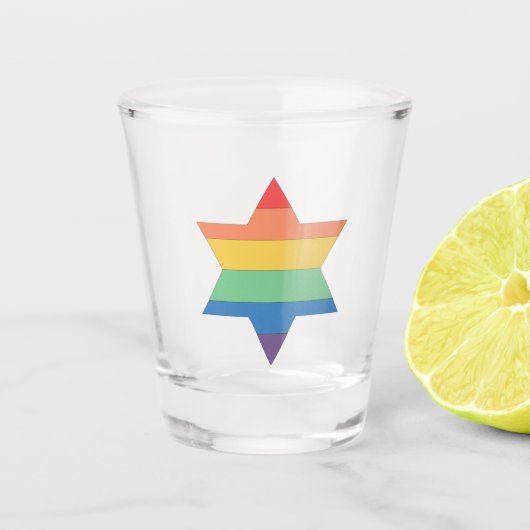 LGBTQ Rainbow Jewish Star Shot Glass Shot Glas (Voorkant)