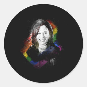 LGBTQ Rainbow Kamala Harris Spray Paint Pride Ronde Sticker