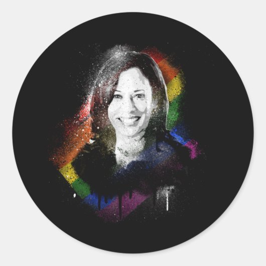 LGBTQ Rainbow Kamala Harris Spray Paint Pride Ronde Sticker (Voorkant)