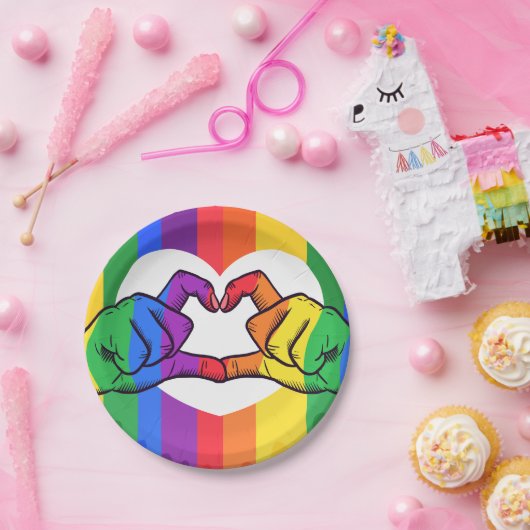 LGBTQ Rainbow Pride Hart Handen Papieren Bordje (Feest)
