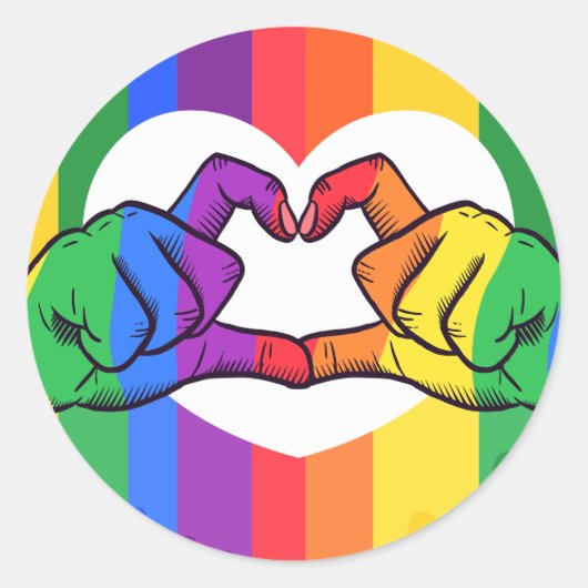 LGBTQ Rainbow Pride Liefdeshanden Ronde Sticker (Voorkant)