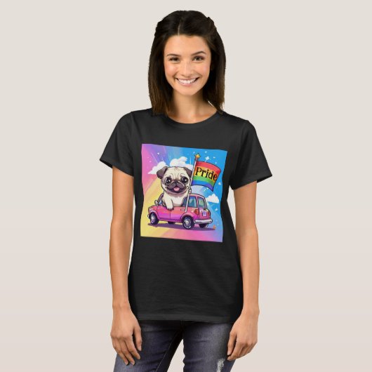 LGBTQ Rainbow Pride Pug T-shirt (Voorkant volledig)