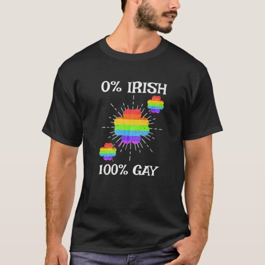 LGBTQ Rainbow Shamrock 0% Irish 100% Gay St Patric T-shirt (Voorkant)