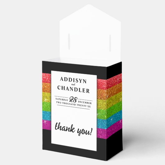 LGBTQ Rainbow Zwart Chique Modern Wedding Glitter Bedankdoosjes (Geopend)