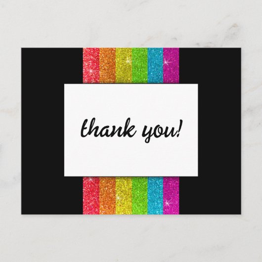 LGBTQ Rainbow Zwart Chique Modern Wedding Glitter Briefkaart (Voorkant)