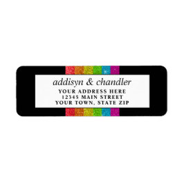 LGBTQ Rainbow Zwart Chique Modern Wedding Glitter Etiket