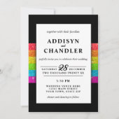 LGBTQ Rainbow Zwart Chique Modern Wedding Glitter Kaart (Voorkant)