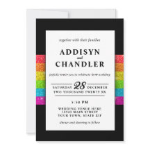 LGBTQ Rainbow Zwart Chique Modern Wedding Glitter