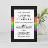 LGBTQ Rainbow Zwart Chique Modern Wedding Glitter Kaart (Staand voorkant)