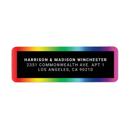 Lgbtq regenboog gradiënt pride lijst zwart adres etiket (Voorkant)