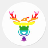 LGBTQ Regenboog Knuffel Kerst Rendier Ronde Sticker (Voorkant)