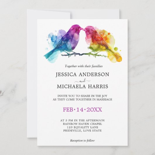 🌈 LGBTQ Regenboog Lovebirds bruiloft Kaart (Voorkant)
