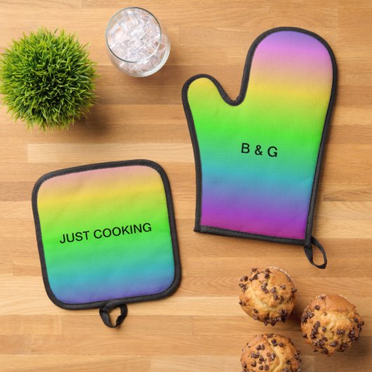 lgbtq-regenboog ovenwant & pannenlap set (Top down)