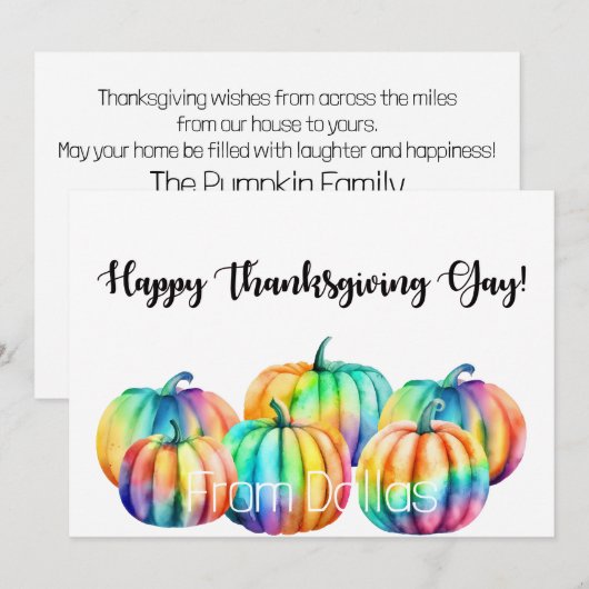 LGBTQ Regenboog pompoenen Thanksgiving Kaart (Voorkant / Achterkant)