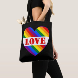 LGBTQ+ Regenboog Vlag Liefde Hart zwart - Tote Bag