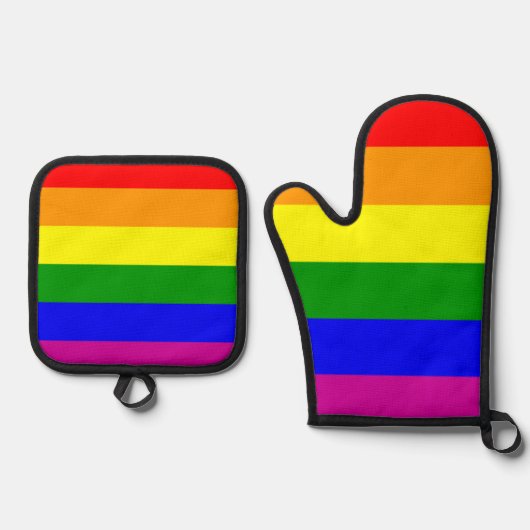 LGBTQ+ regenboogkleuren Ovenwant & Pannenlap Set (Voorkant)