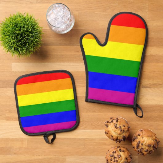 LGBTQ+ regenboogkleuren Ovenwant & Pannenlap Set (Top down)