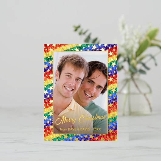 LGBTQ regenboogvlag Kerststerren Folie Feestdagen Briefkaart (Staand Voorkant)
