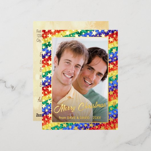 LGBTQ regenboogvlag Kerststerren Folie Feestdagen Briefkaart (Voorkant / Achterkant)