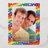 LGBTQ regenboogvlag Kerststerren Folie Feestdagen Briefkaart (Voorkant)