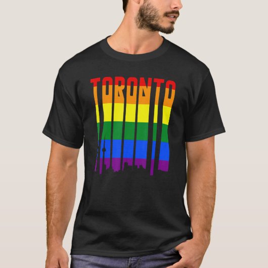 LGBTQ Retro Toronto Canada Pride Skyline T-shirt (Voorkant)