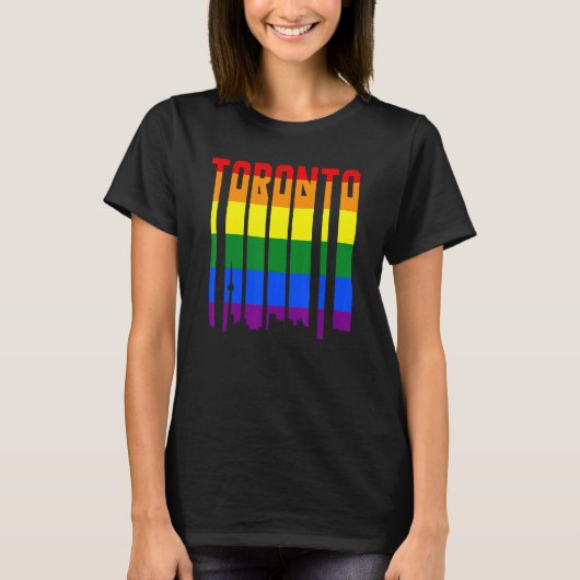 LGBTQ Retro Toronto Canada Pride Skyline T-shirt (Voorkant)