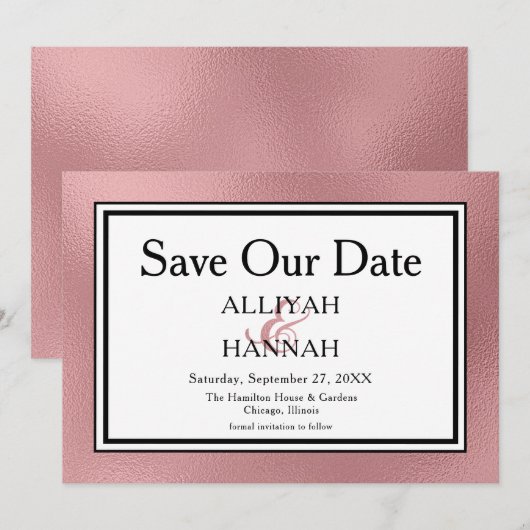 LGBTQ Roos Gold Modern Wedding Bewaar de Datum Save The Date (Voorkant / Achterkant)