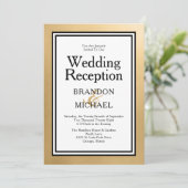 LGBTQ Roos Gold Modern Wedding Recepti Uitnodiging (Staand voorkant)