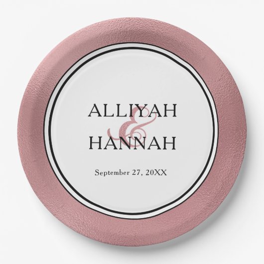 LGBTQ Roos Goud Modern Trouwpapier Bord (Voorkant)