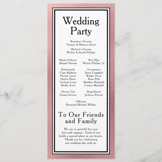 LGBTQ Roos Goud Modern Trouwprogramma Programmakaart (Achterkant)