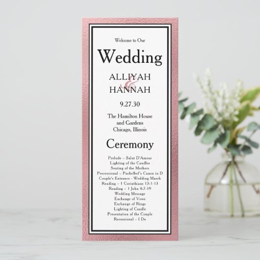 LGBTQ Roos Goud Modern Trouwprogramma Programmakaart (Staand voorkant)