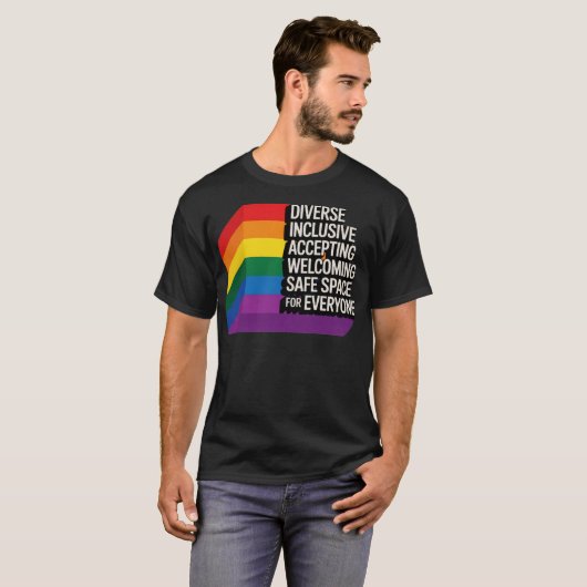 LGBTQ+ Safe Space Rainbow Pride Inclusion Design T-shirt (Voorkant volledig)