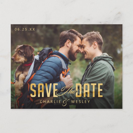 LGBTQ Simple Traditional Save the Date with Photo Briefkaart (Voorkant)