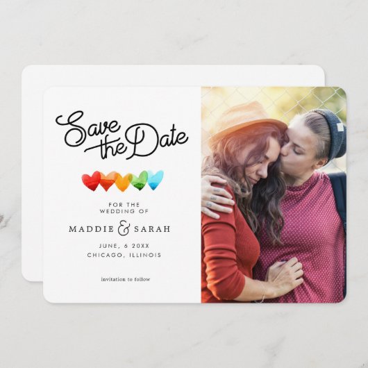 LGBTQ - sparen het Manuscript van de Datum met Fot Save The Date (Voorkant / Achterkant)