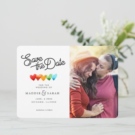 LGBTQ - sparen het Manuscript van de Datum met Fot Save The Date (Staand voorkant)