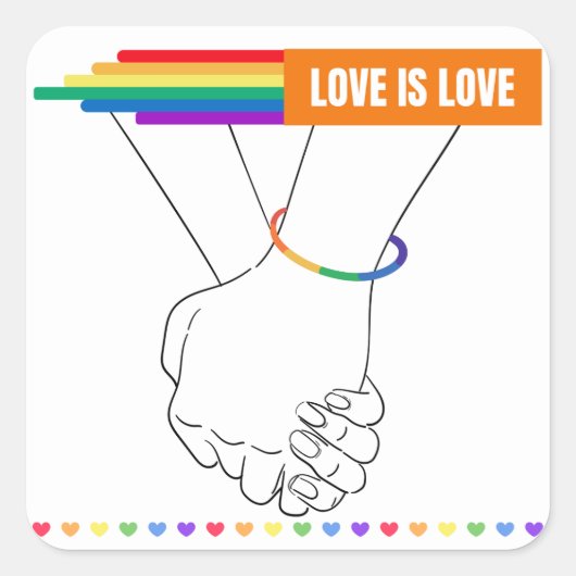 LGBTQ+ Sticker, Liefde is Liefde Sticker, Trots Vierkante Sticker (Voorkant)