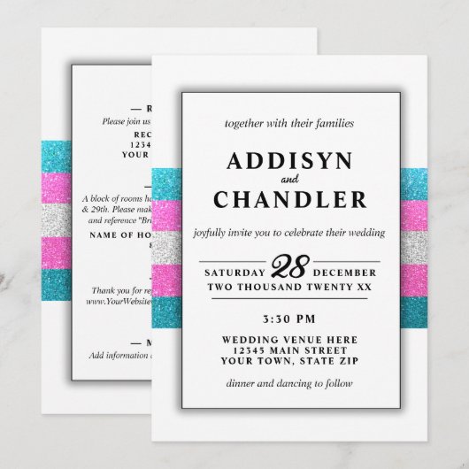 LGBTQ Trans Chic Modern Wit Bruiloft Glitter Kaart (Voorkant / Achterkant)