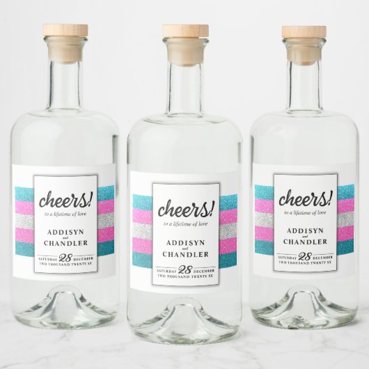 LGBTQ Trans Chic Modern Wit Bruiloft Glitter Likeurfles Etiket (Flessen)