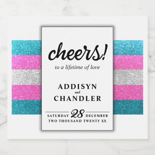 LGBTQ Trans Chic Modern Wit Bruiloft Glitter Likeurfles Etiket (Enkel label)