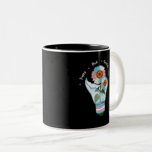 LGBTQ: Transgender Flag Sunflower in een lichtbol Tweekleurige Koffiemok (Voorkant rechts)