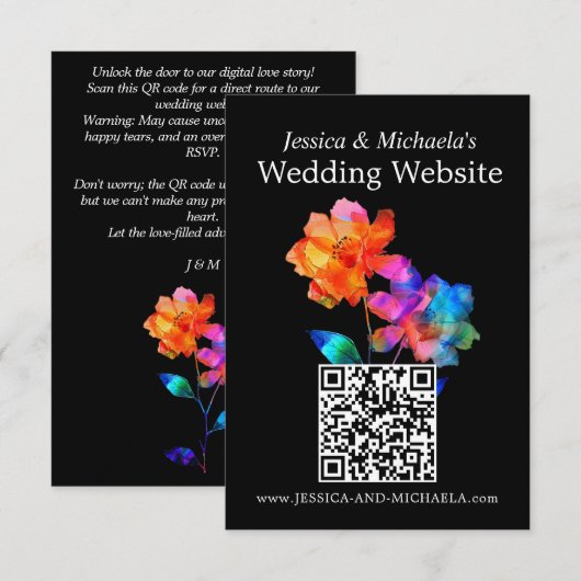 🌈 LGBTQ Trouwwebsite Adres Petals & Pride  Informatiekaartje (Voorkant / Achterkant)